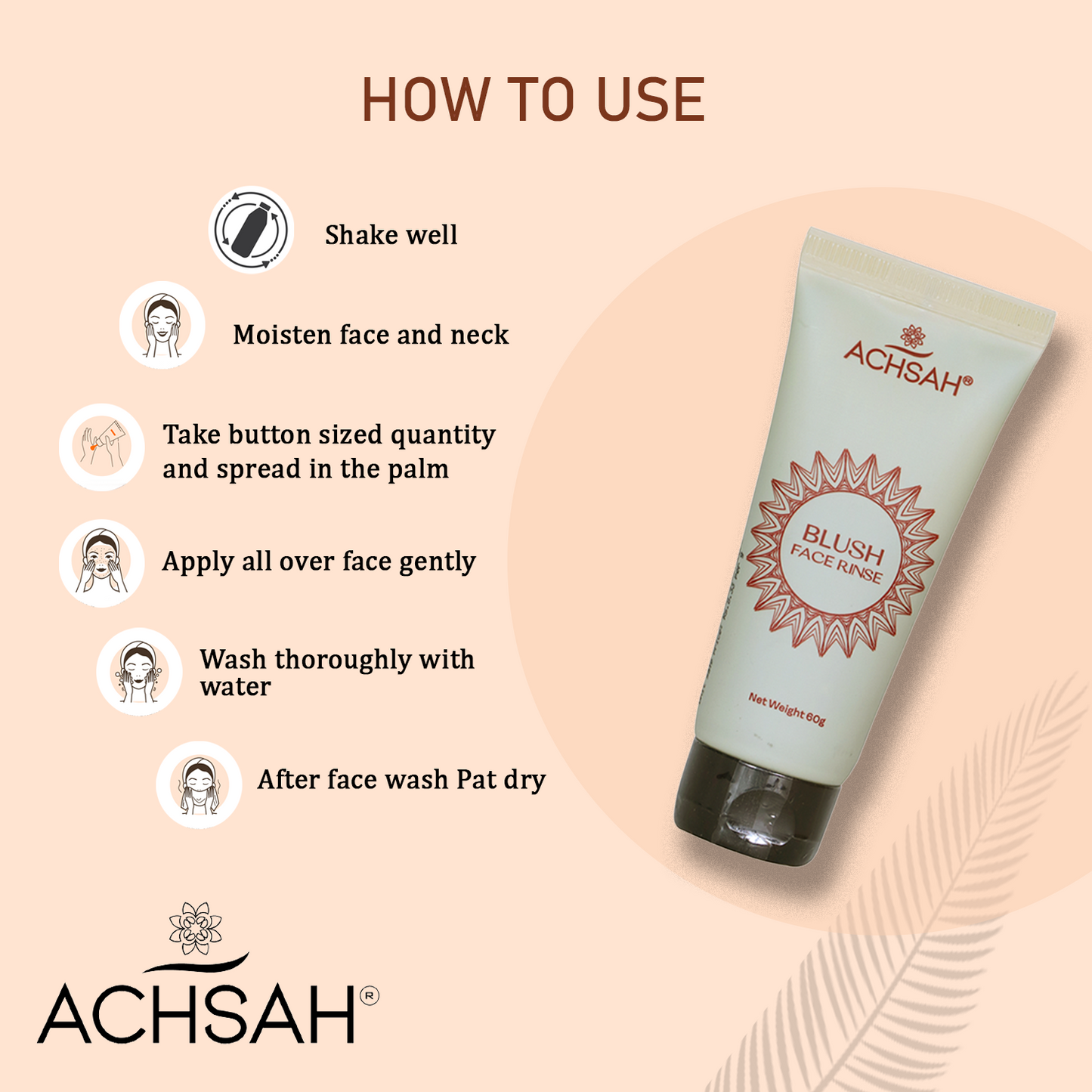 ACHSAH Blush Face Rinse (Face Wash) With Travel Pack